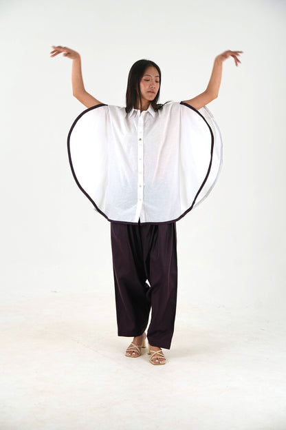 Shirt Collar Cape Shirt - White Linen Cotton