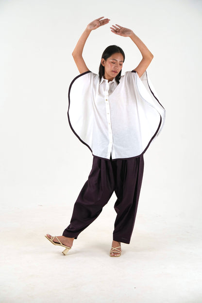 Pleated Wide Leg Pant - Dark Plum Linen