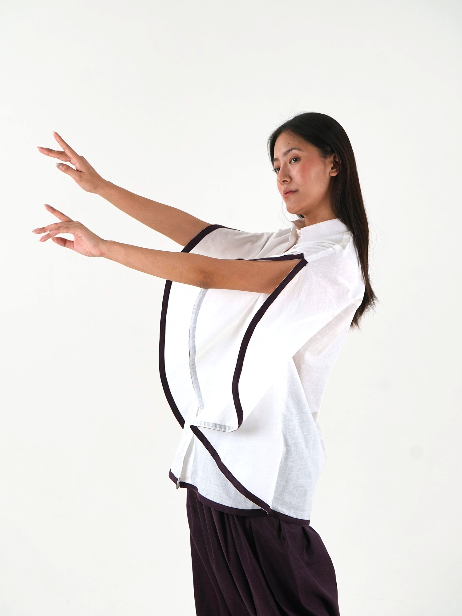 Shirt Collar Cape Shirt - White Linen Cotton