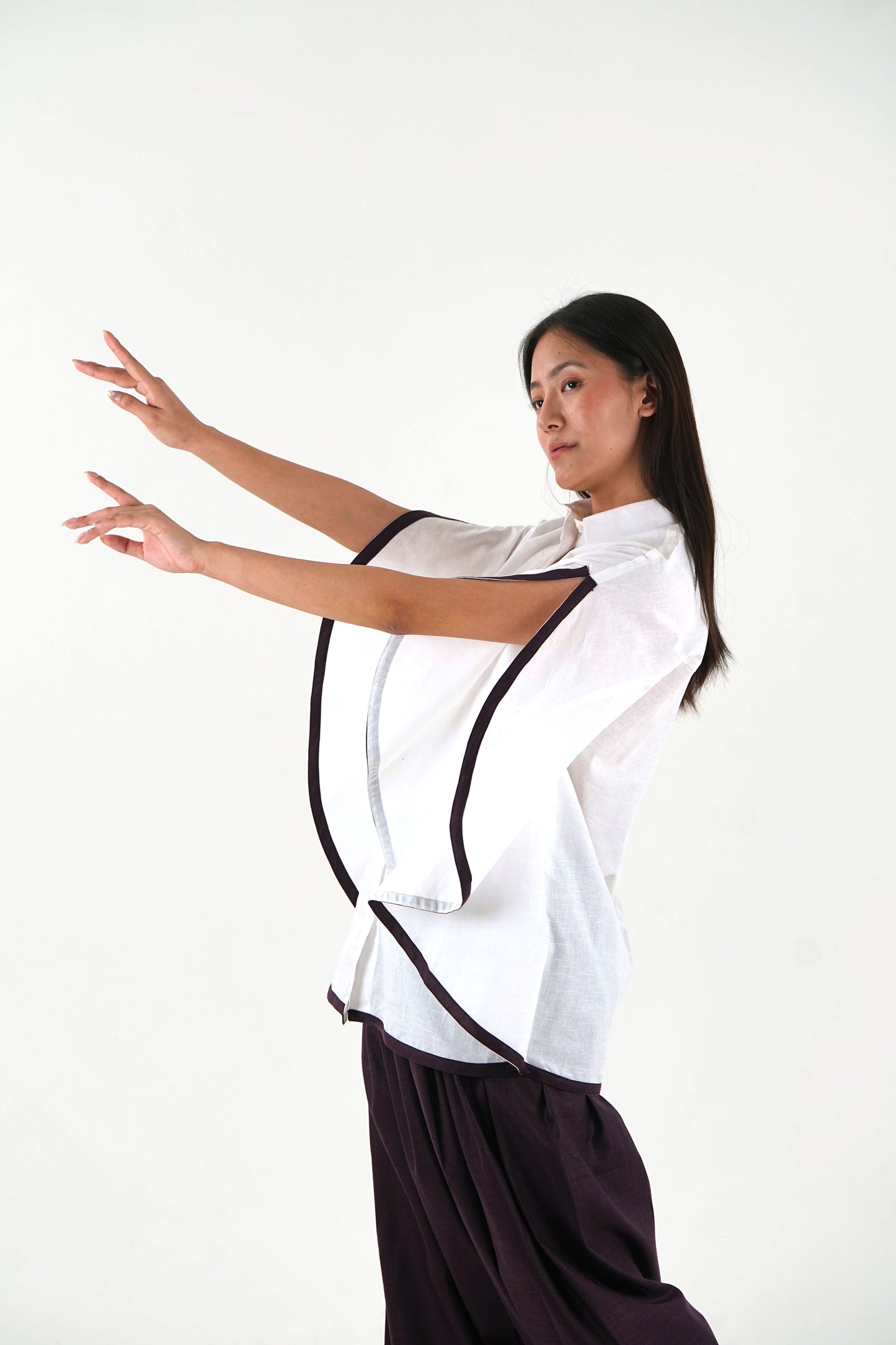 Shirt Collar Cape Shirt - White Linen Cotton