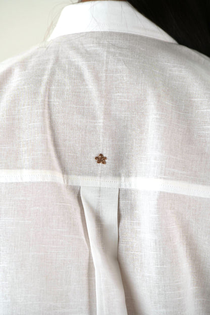 Shirt Collar Cape Shirt - White Linen Cotton