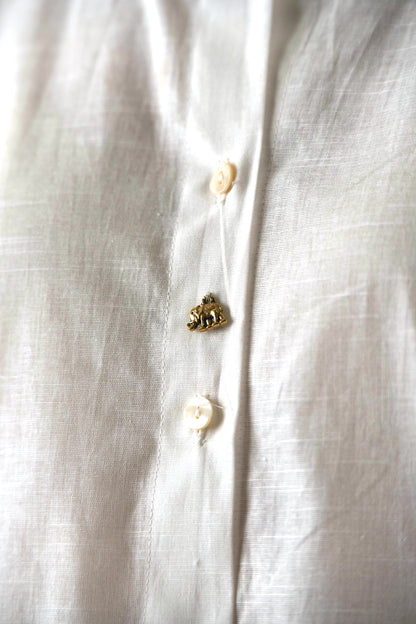 Shirt Collar Cape Shirt - White Linen Cotton