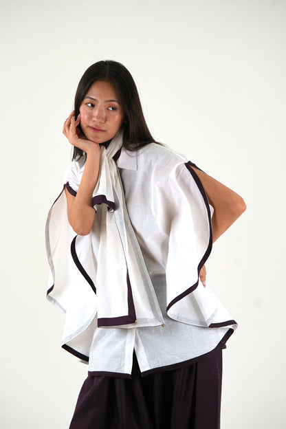Shirt Collar Cape Shirt - White Linen Cotton