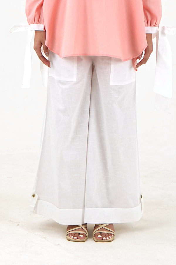 Patch Pocket Linen Pant - White Wide Leg