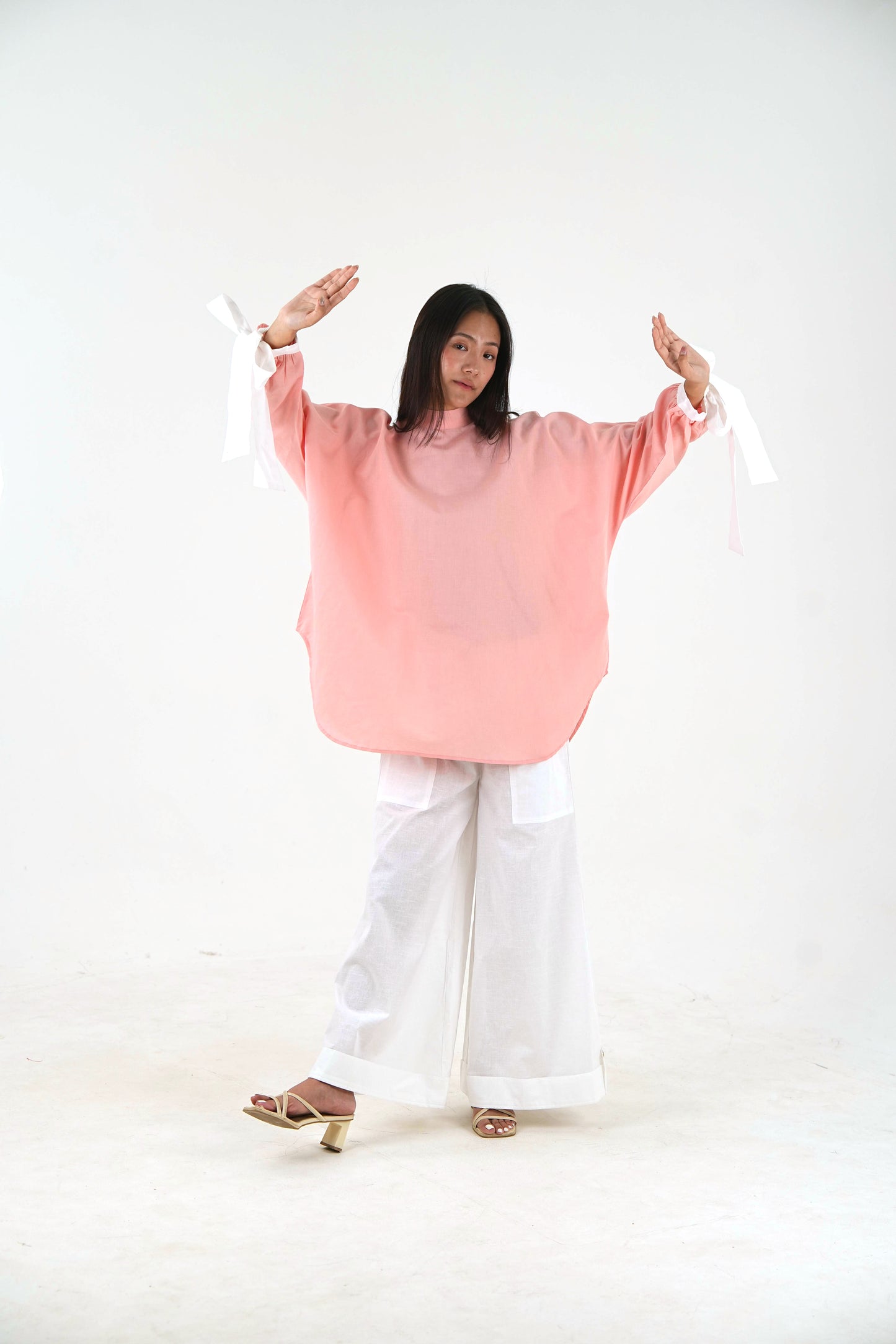 Round Neck Oversized Top - Pastel Pink Linen