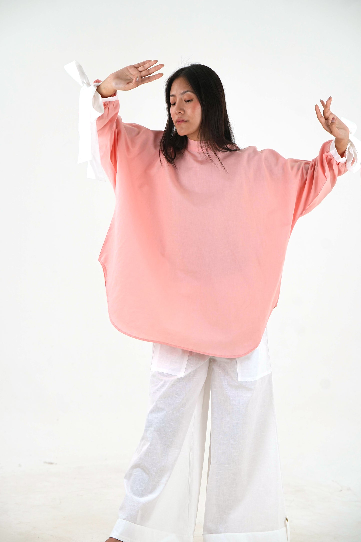 Round Neck Oversized Top - Pastel Pink Linen