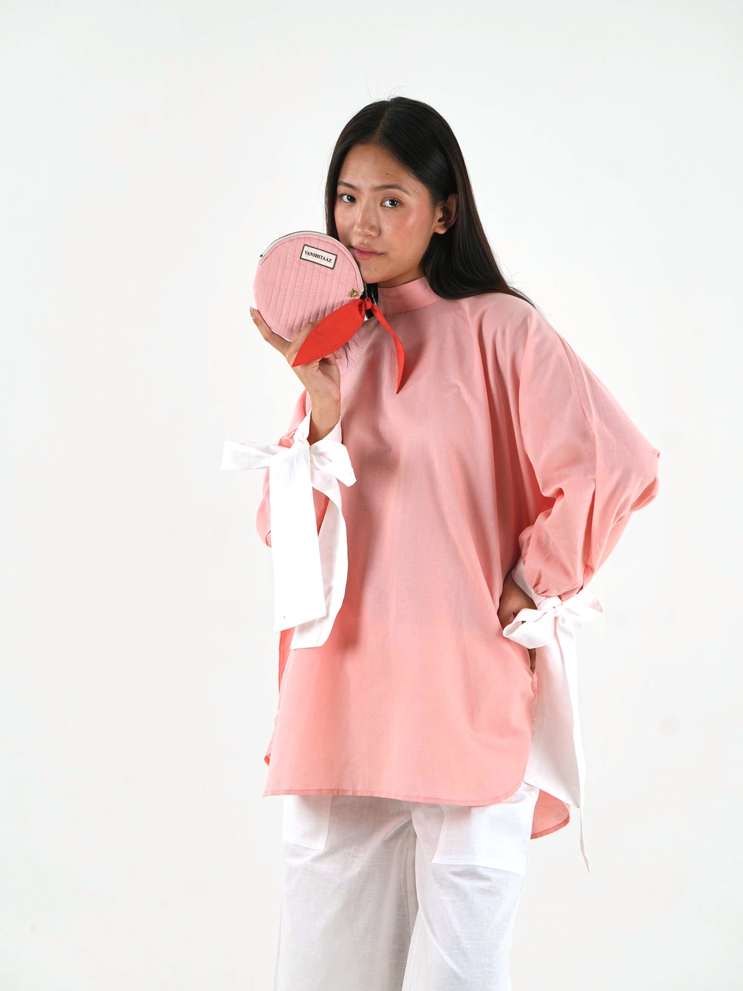 Round Neck Oversized Top - Pastel Pink Linen