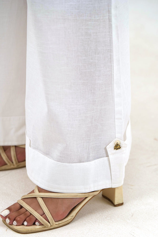 Patch Pocket Linen Pant - White Wide Leg