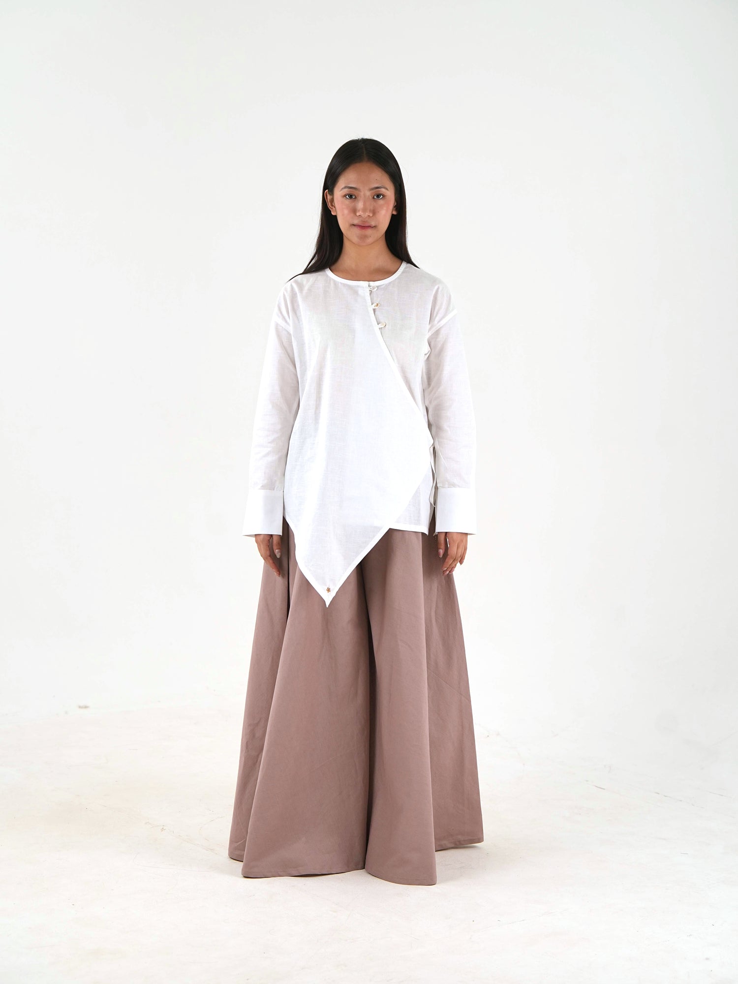 Asymmetric Angrakha Shirt - Off White Linen
