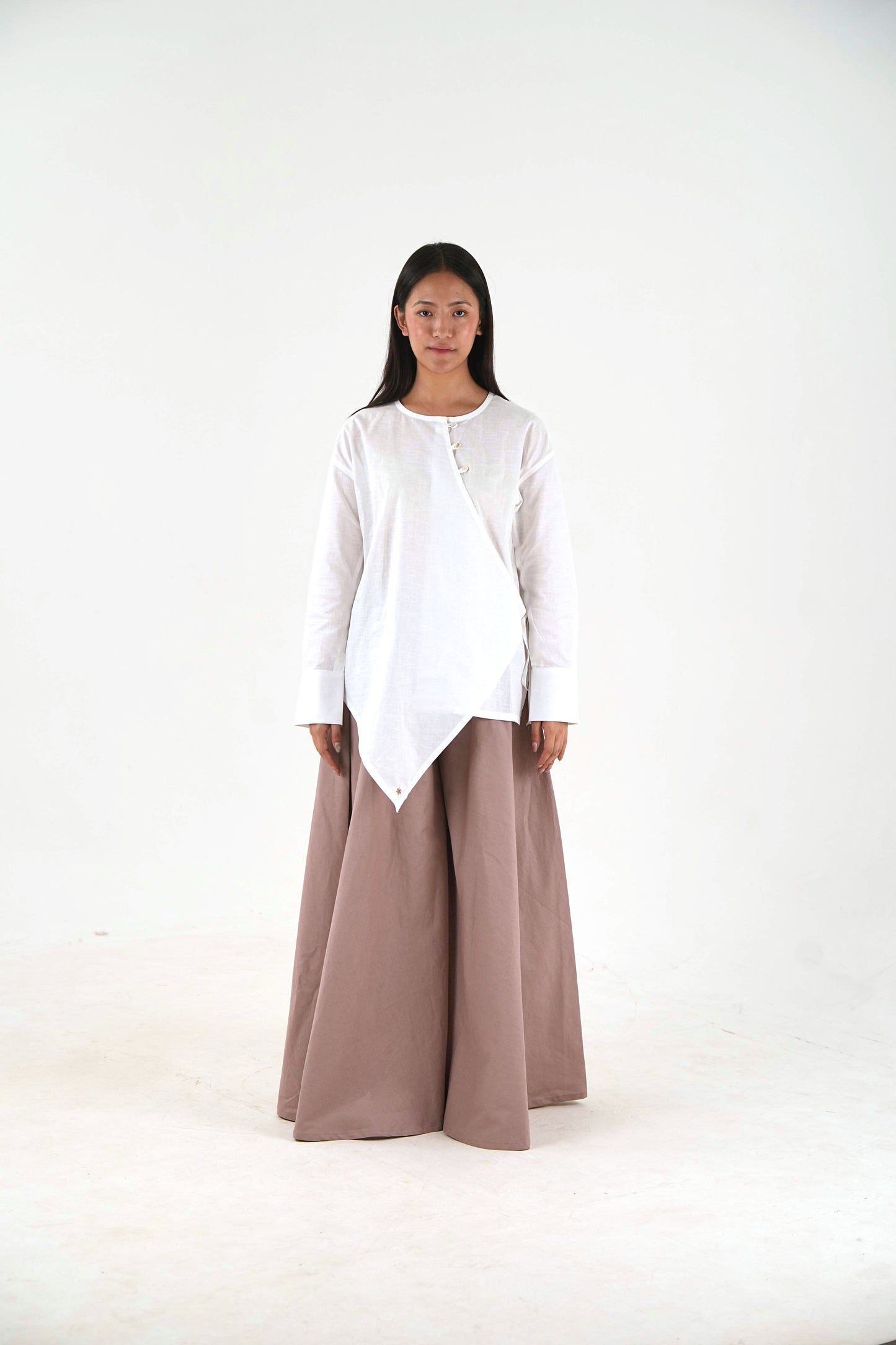 Asymmetric Angrakha Shirt - Off White Linen