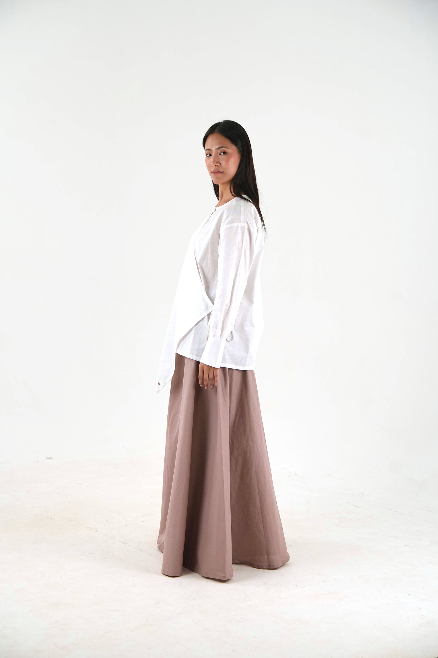 Asymmetric Angrakha Shirt - Off White Linen