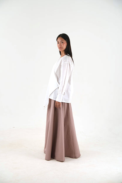Asymmetric Angrakha Shirt - Off White Linen