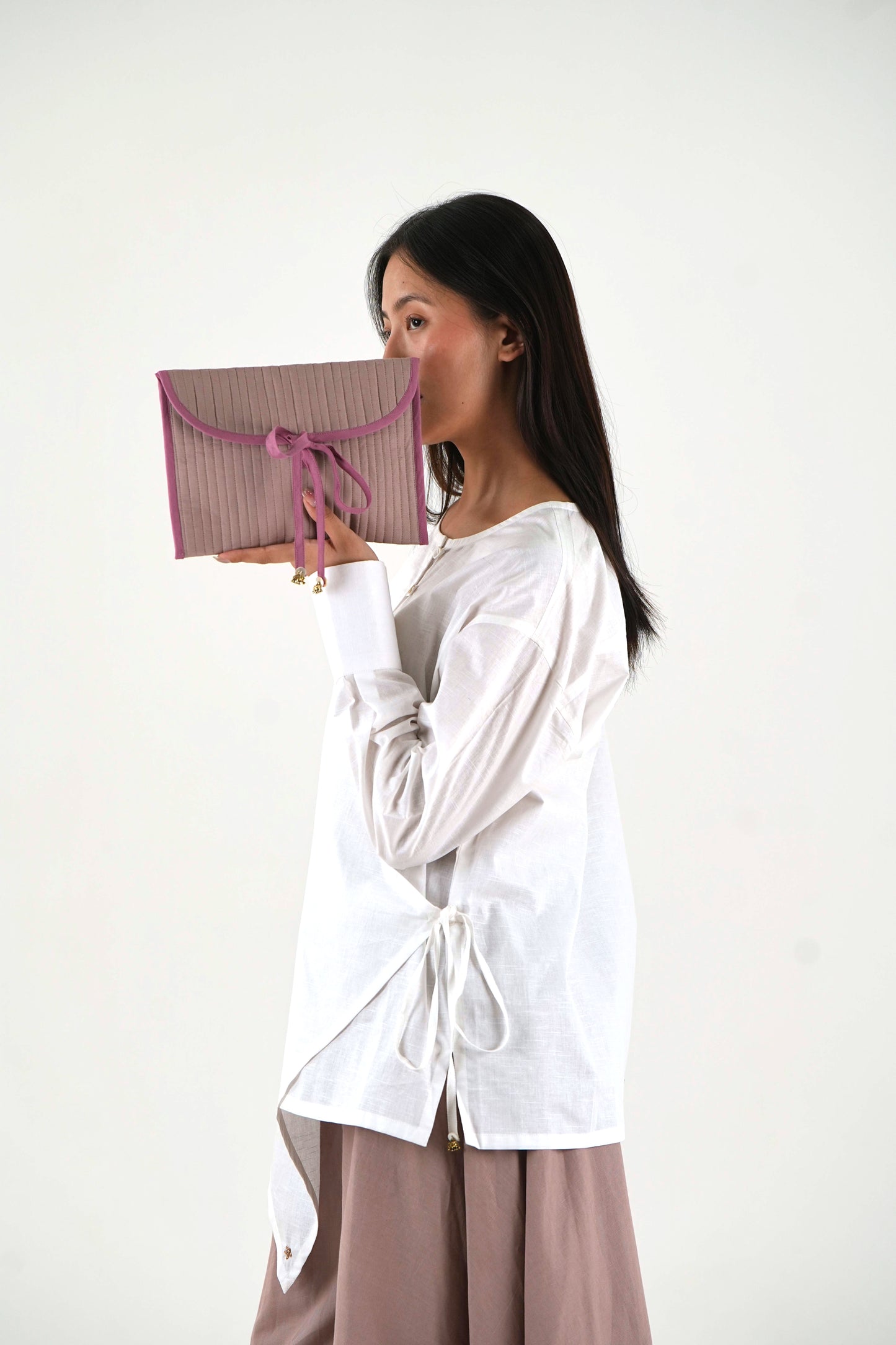 Asymmetric Angrakha Shirt - Off White Linen