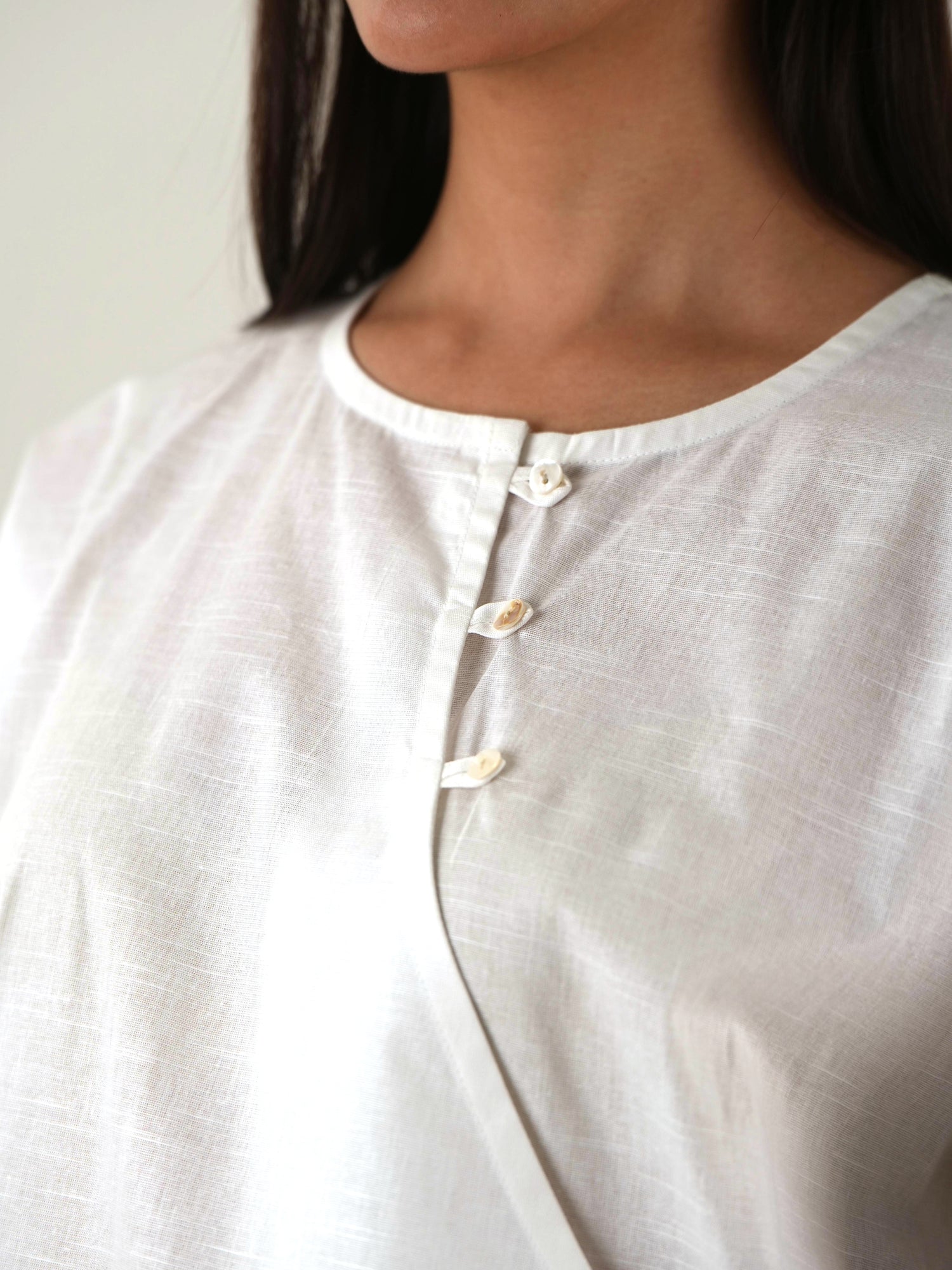 Asymmetric Angrakha Shirt - Off White Linen