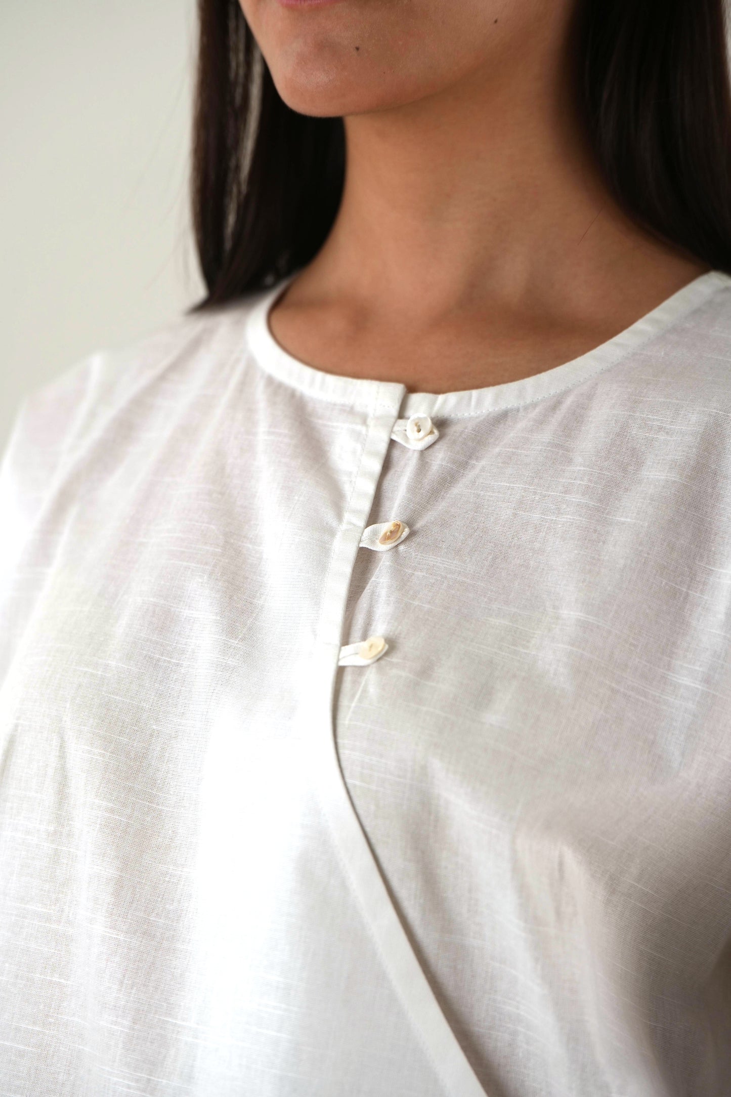 Asymmetric Angrakha Shirt - Off White Linen