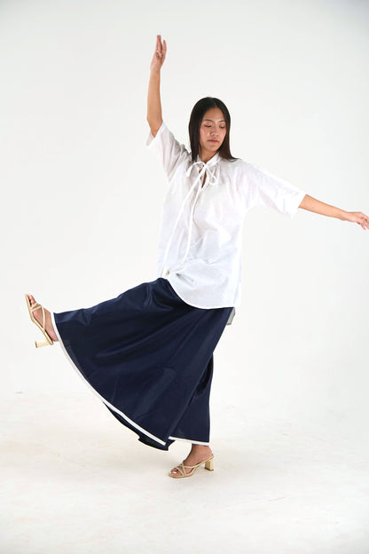 Half Sleeve Linen Tunic - White Relaxed Fit