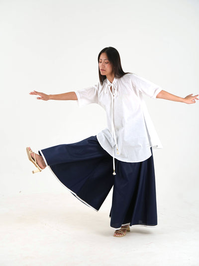 Half Sleeve Linen Tunic - White Relaxed Fit