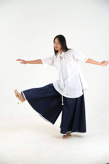 Half Sleeve Linen Tunic - White Relaxed Fit