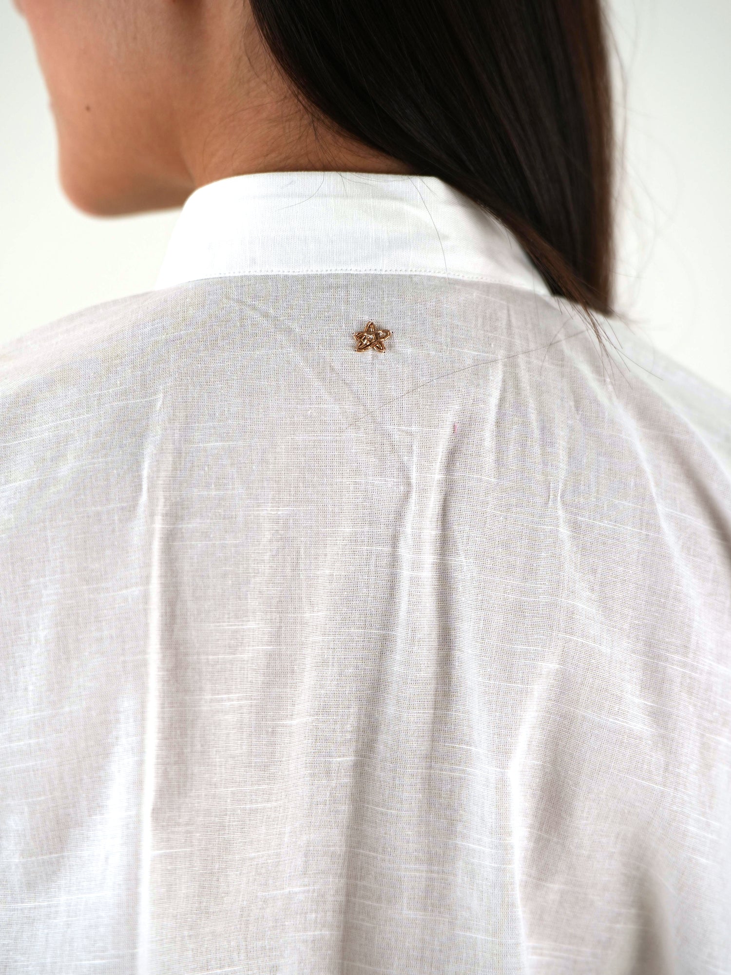 Half Sleeve Linen Tunic - White Relaxed Fit