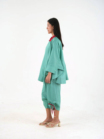 Drawstring Crop Pant - Sea Green Linen