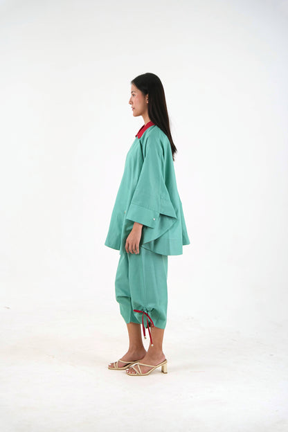 Drawstring Crop Pant - Sea Green Linen