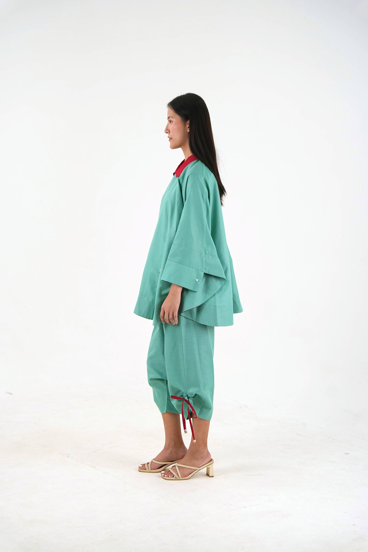 Wide Sleeve Kaftan Top - Sea Green Linen