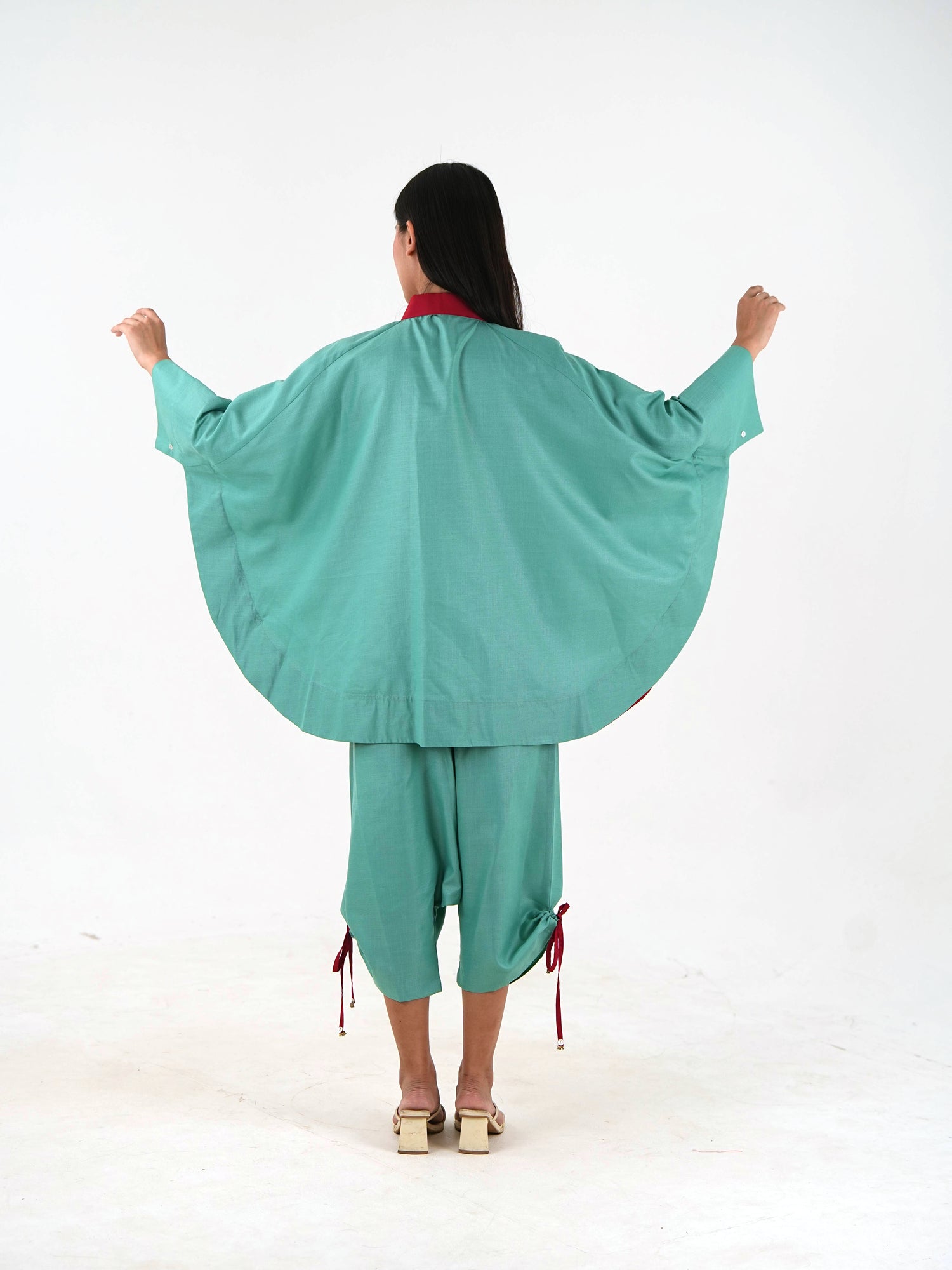 Wide Sleeve Kaftan Top - Sea Green Linen