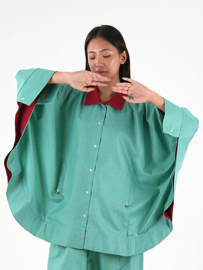 Wide Sleeve Kaftan Top - Sea Green Linen