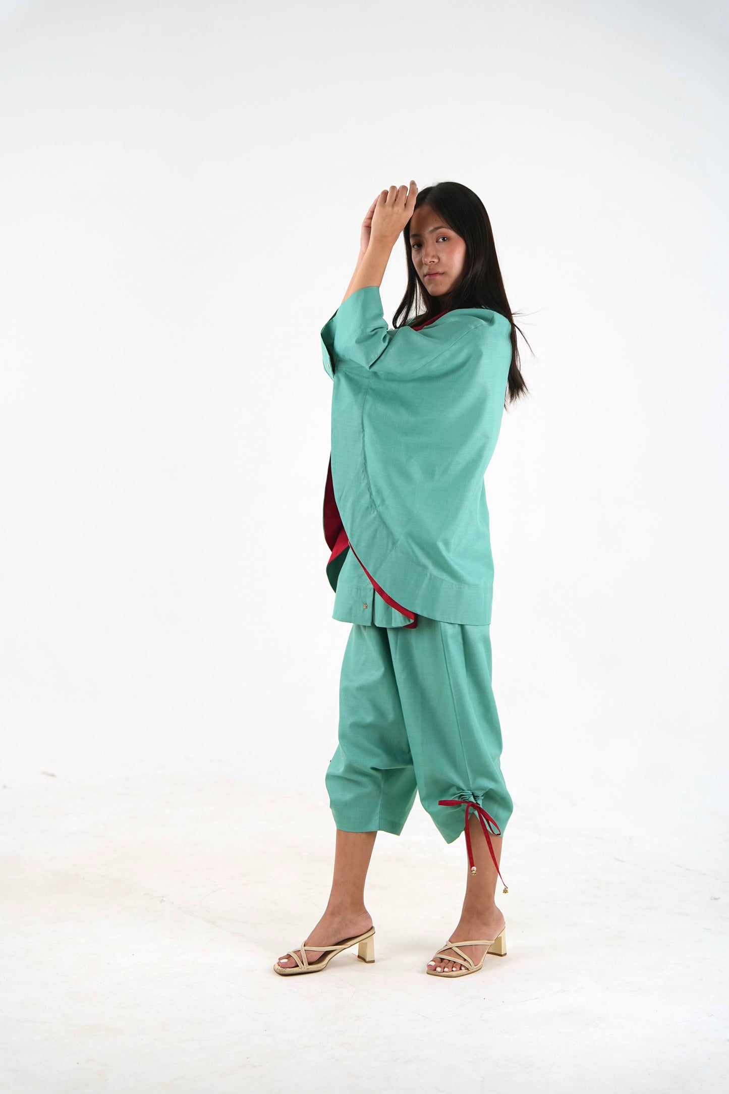Drawstring Crop Pant - Sea Green Linen