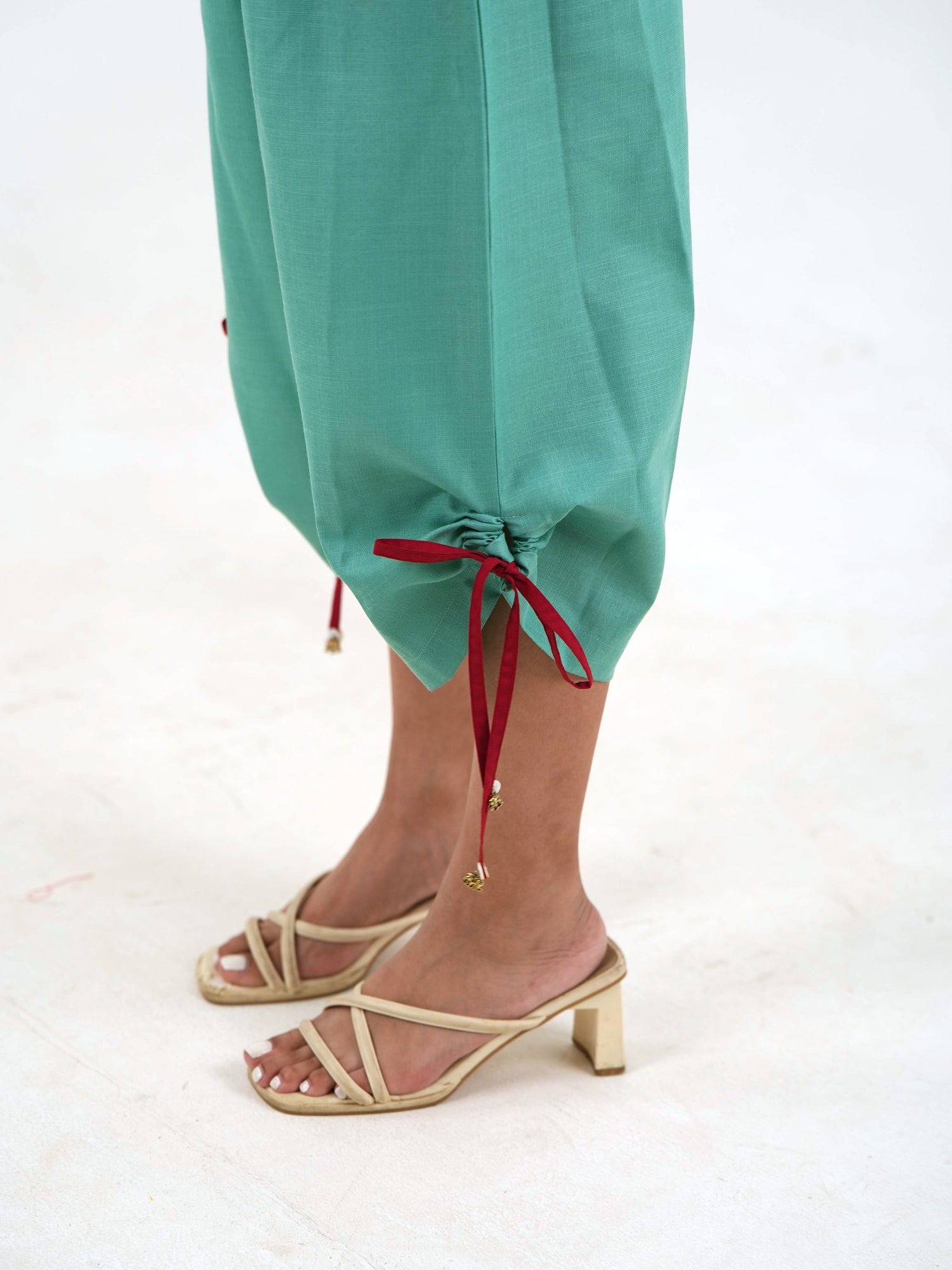 Drawstring Crop Pant - Sea Green Linen