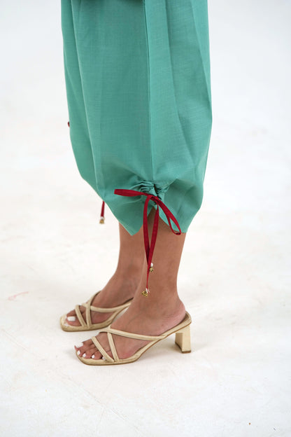 Drawstring Crop Pant - Sea Green Linen