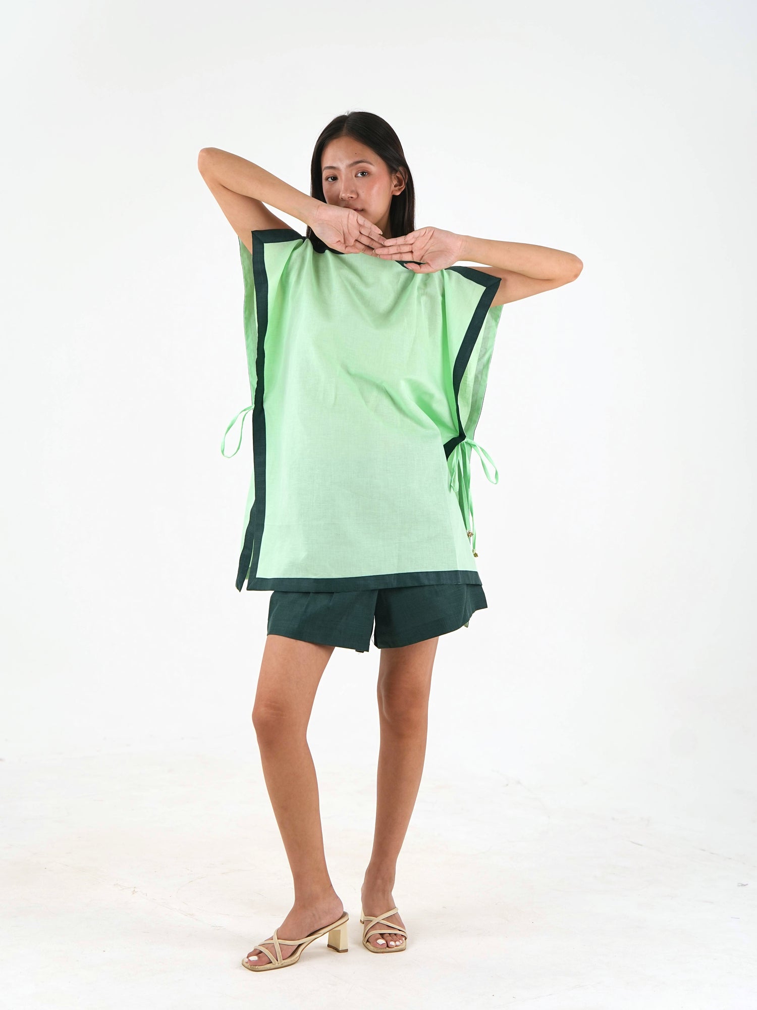 Straight Cut Linen Shorts - Dark Green