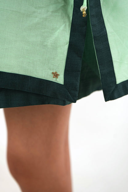 Straight Cut Linen Shorts - Dark Green