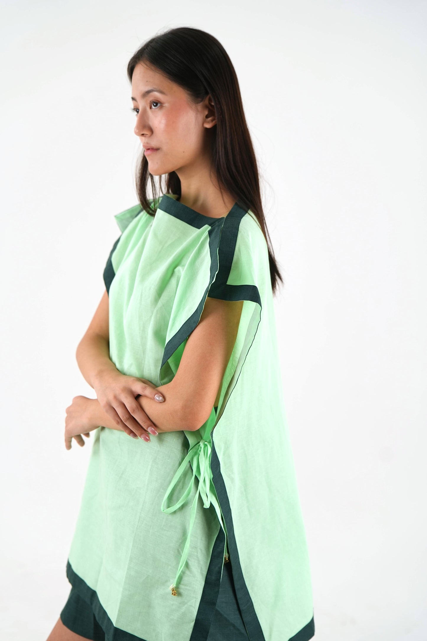 Straight Cut Linen Shorts - Dark Green