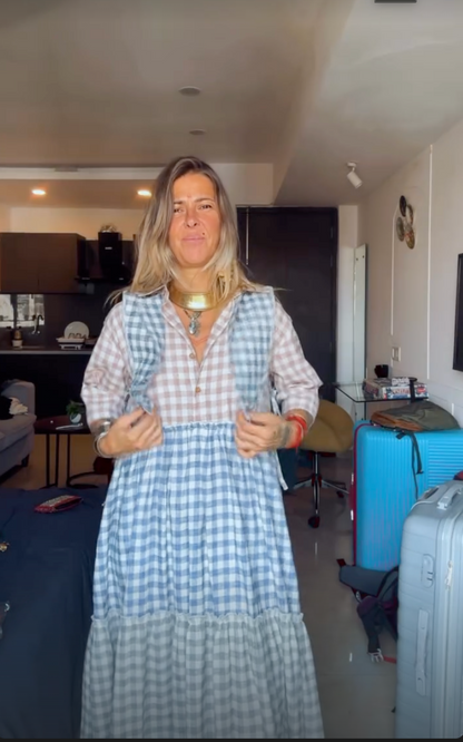 Full-length view of the checked cotton maxi dress