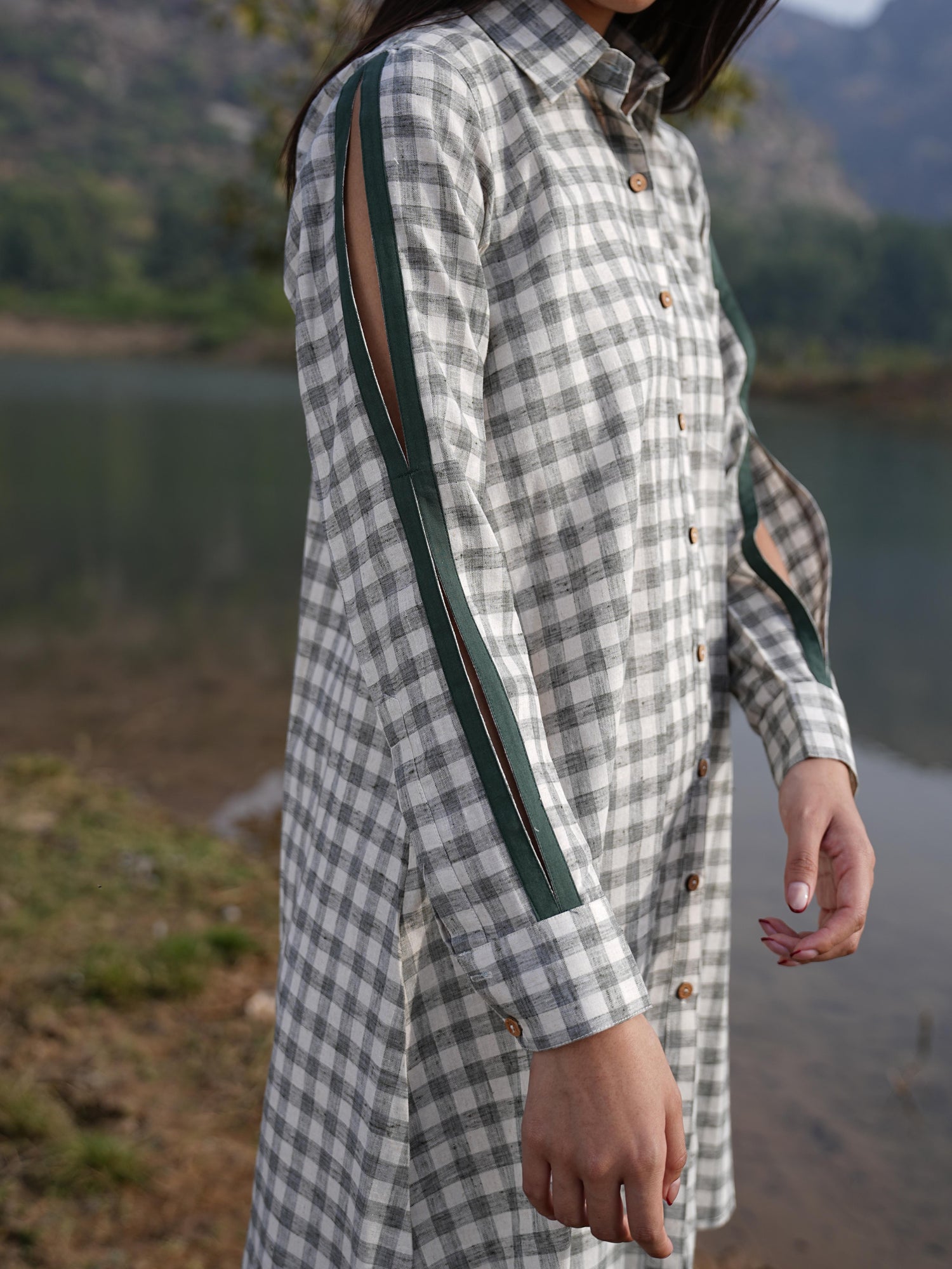 Side profile of the cotton co-ord set, showing its relaxed drape