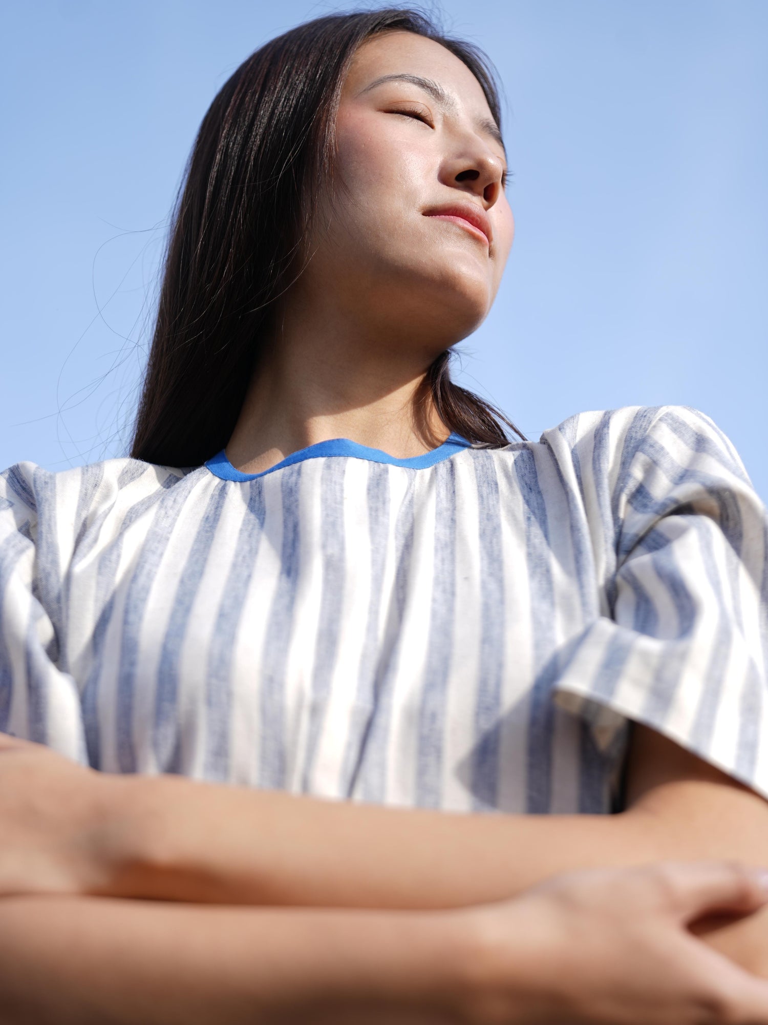 Sutra Stripe Dress with Button Back in breathable cotton, made for Indian summers