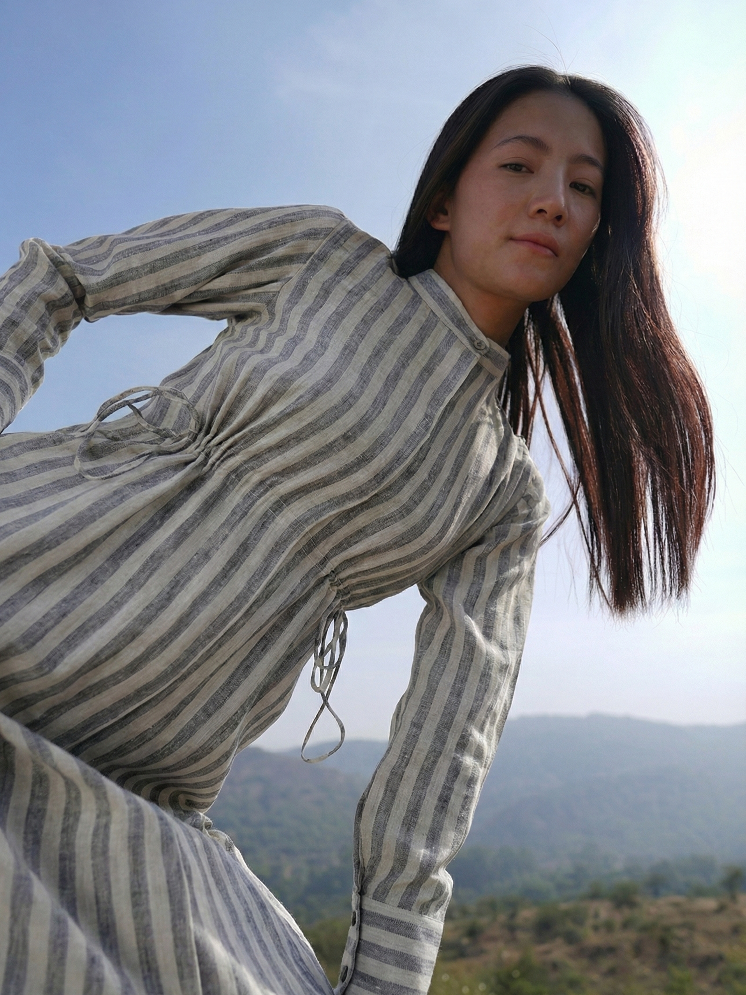 Sutra Stripe Maxi Dress in breathable cotton, made for Indian summers