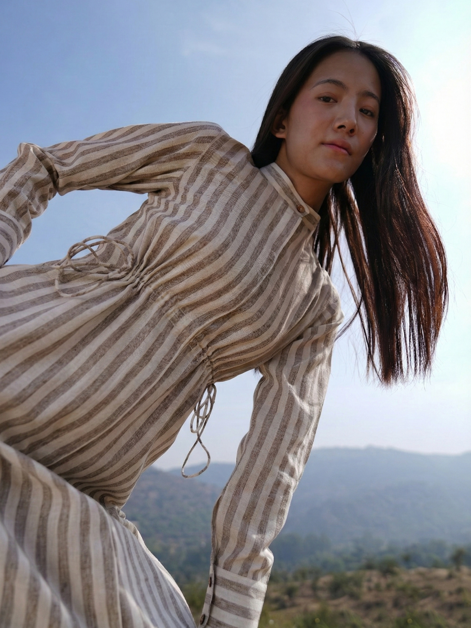 Easy, movement-friendly striped cotton maxi dress for women
