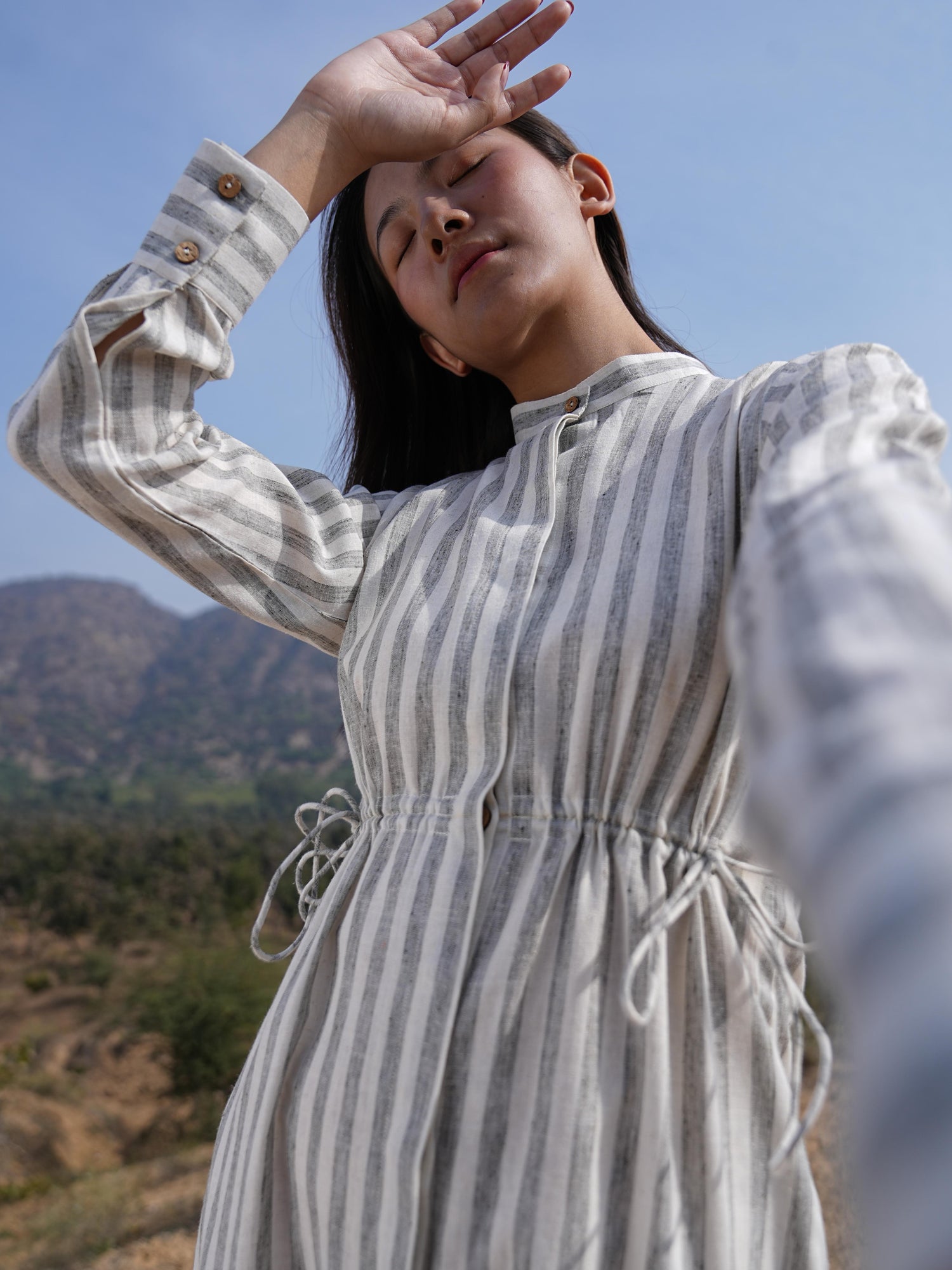 Sutra Stripe Maxi Dress styled simply for everyday wear