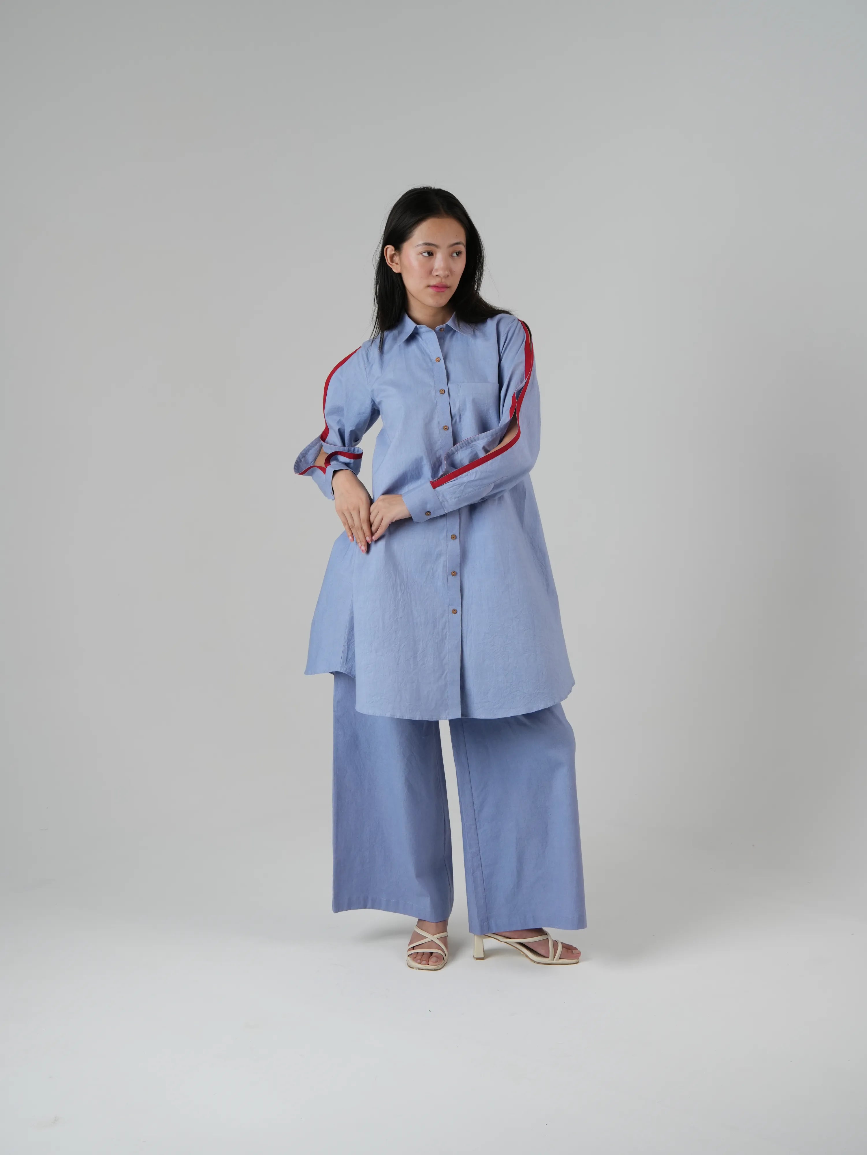 Vanshitaaz Jacaranda Cotton Co-ord set with Red Stripes Detailing