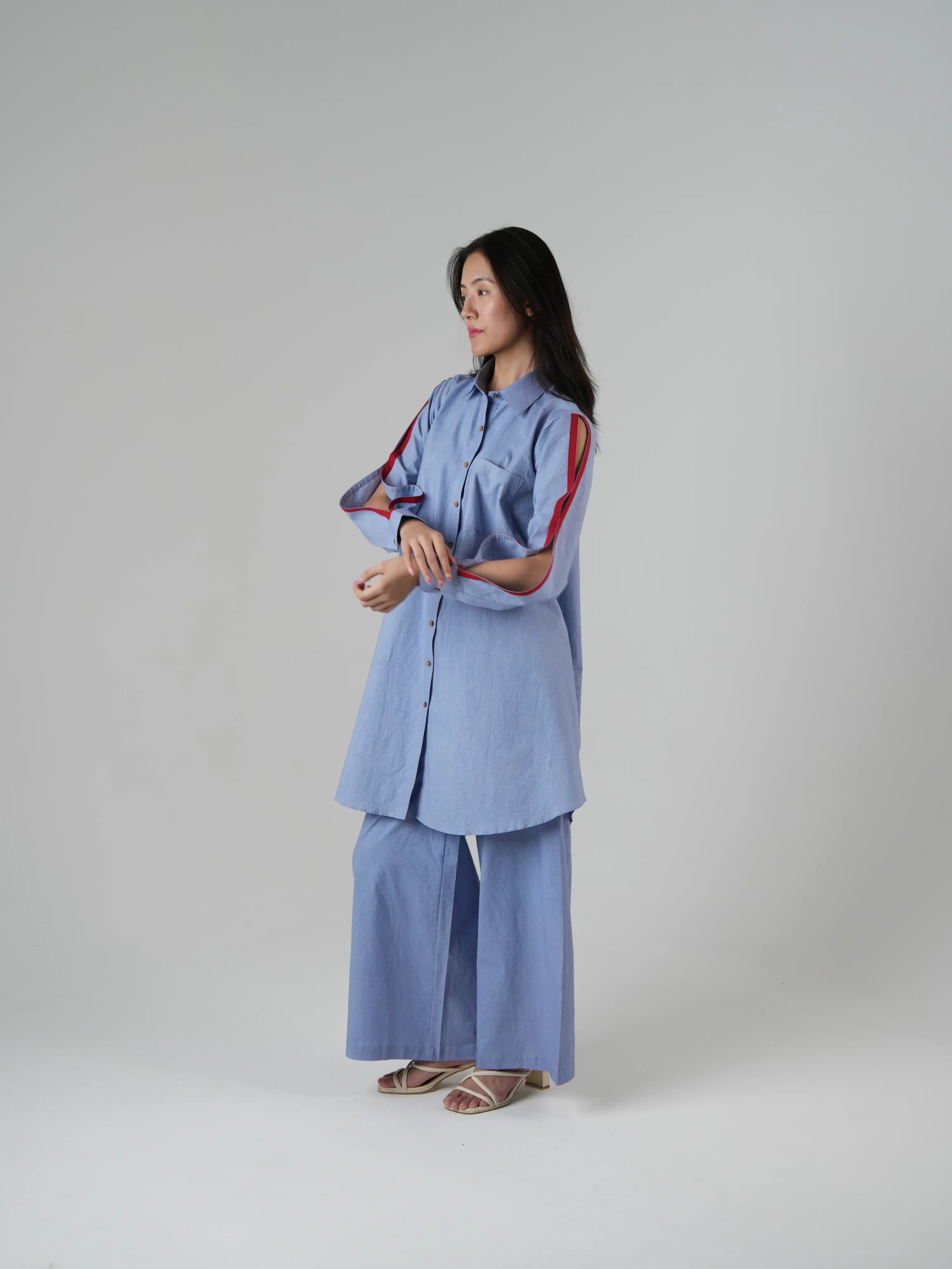 Vanshitaaz Jacaranda Cotton Co-ord set with Red Stripes Detailing