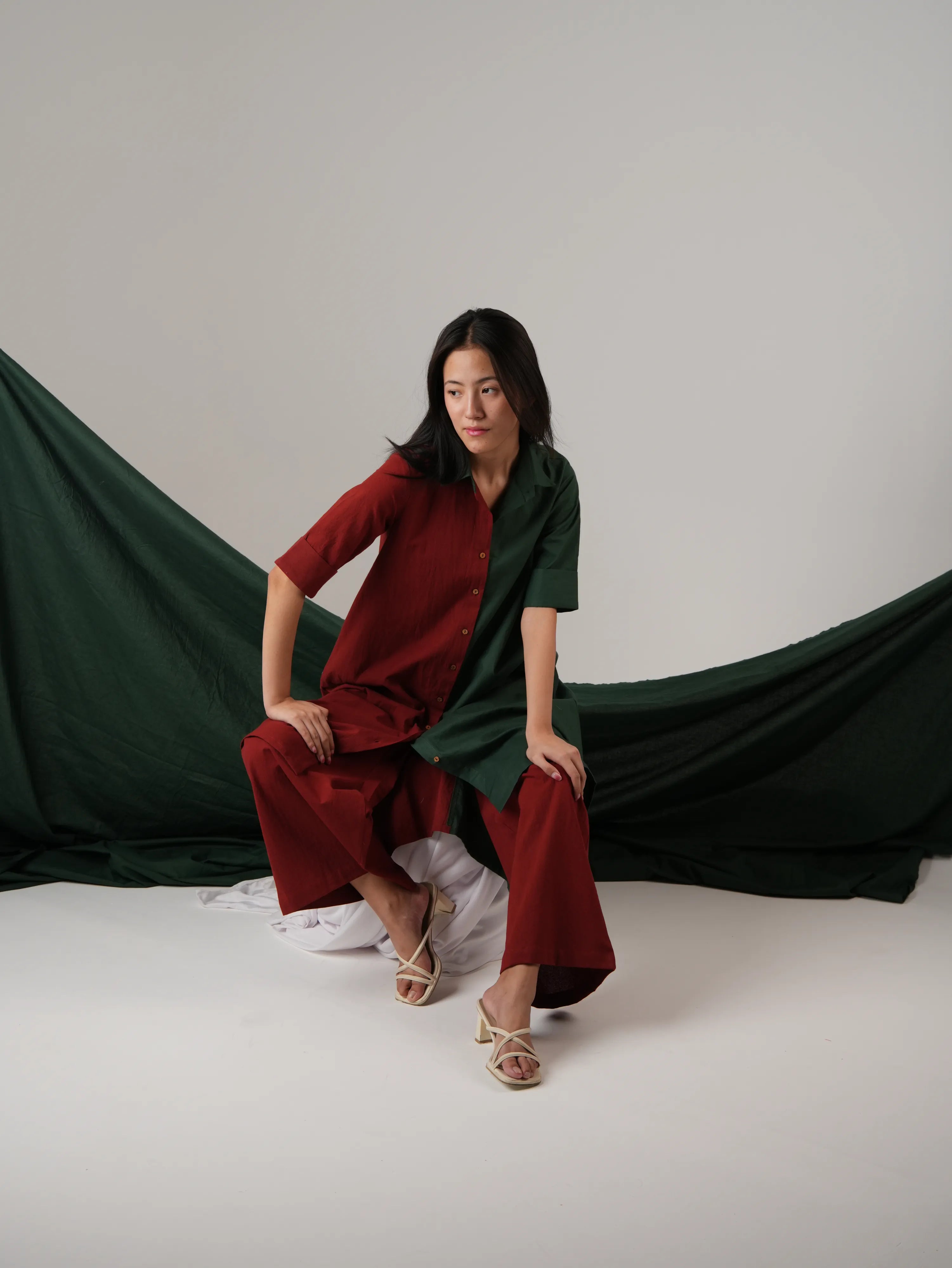 Vanshitaaz Blood Red & Dark Green Cotton Co-ord set