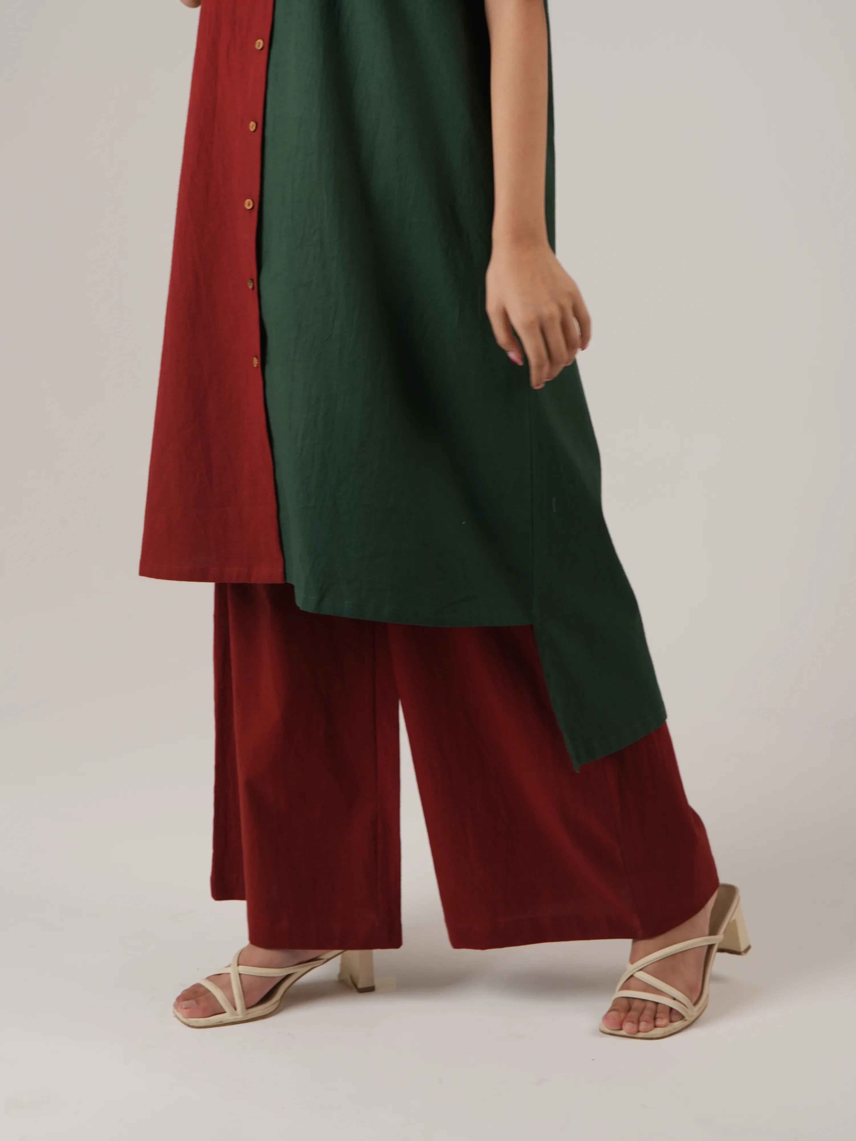 Vanshitaaz Blood Red & Dark Green Cotton Co-ord set