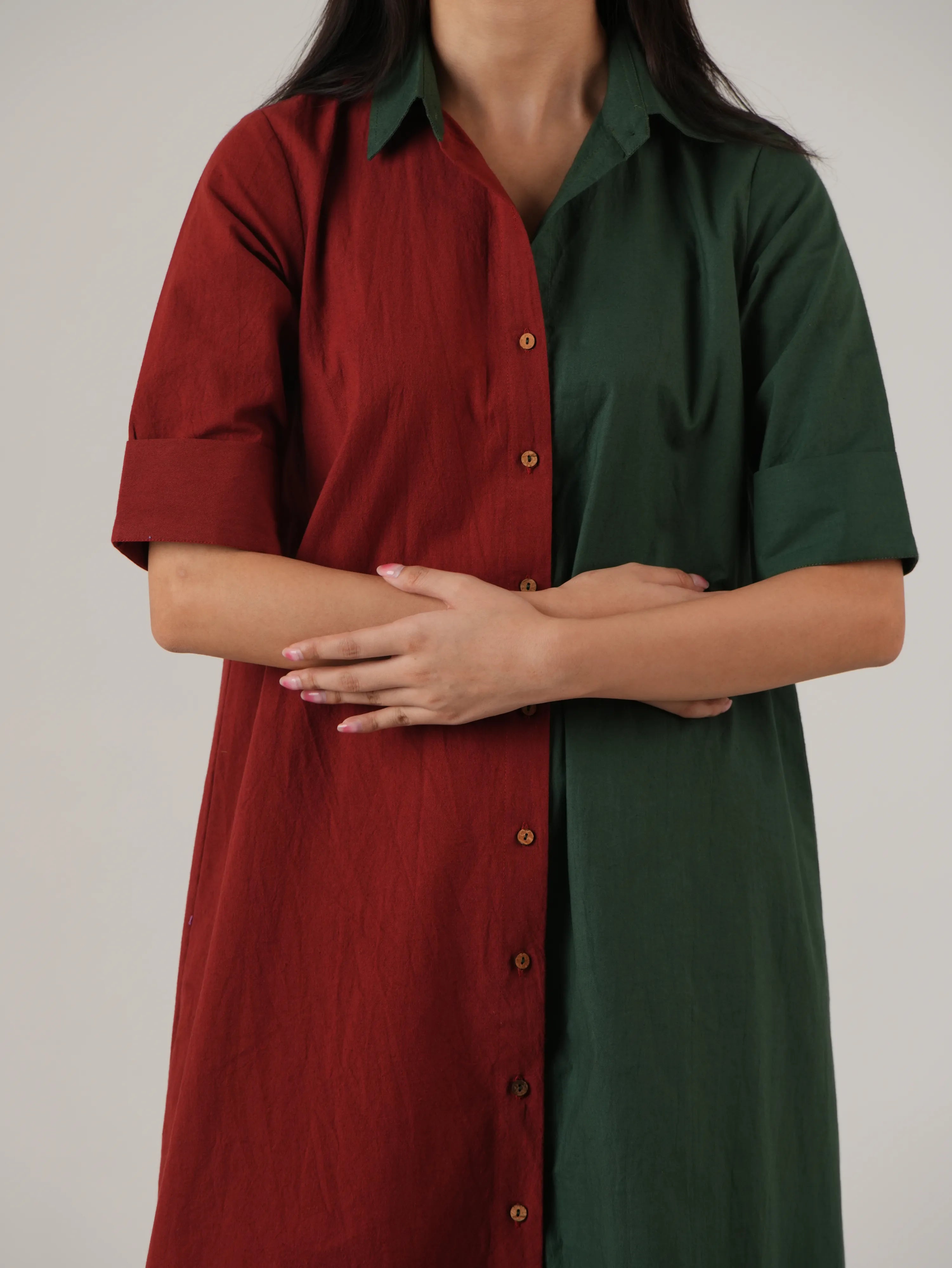 Vanshitaaz Blood Red & Dark Green Cotton Co-ord set