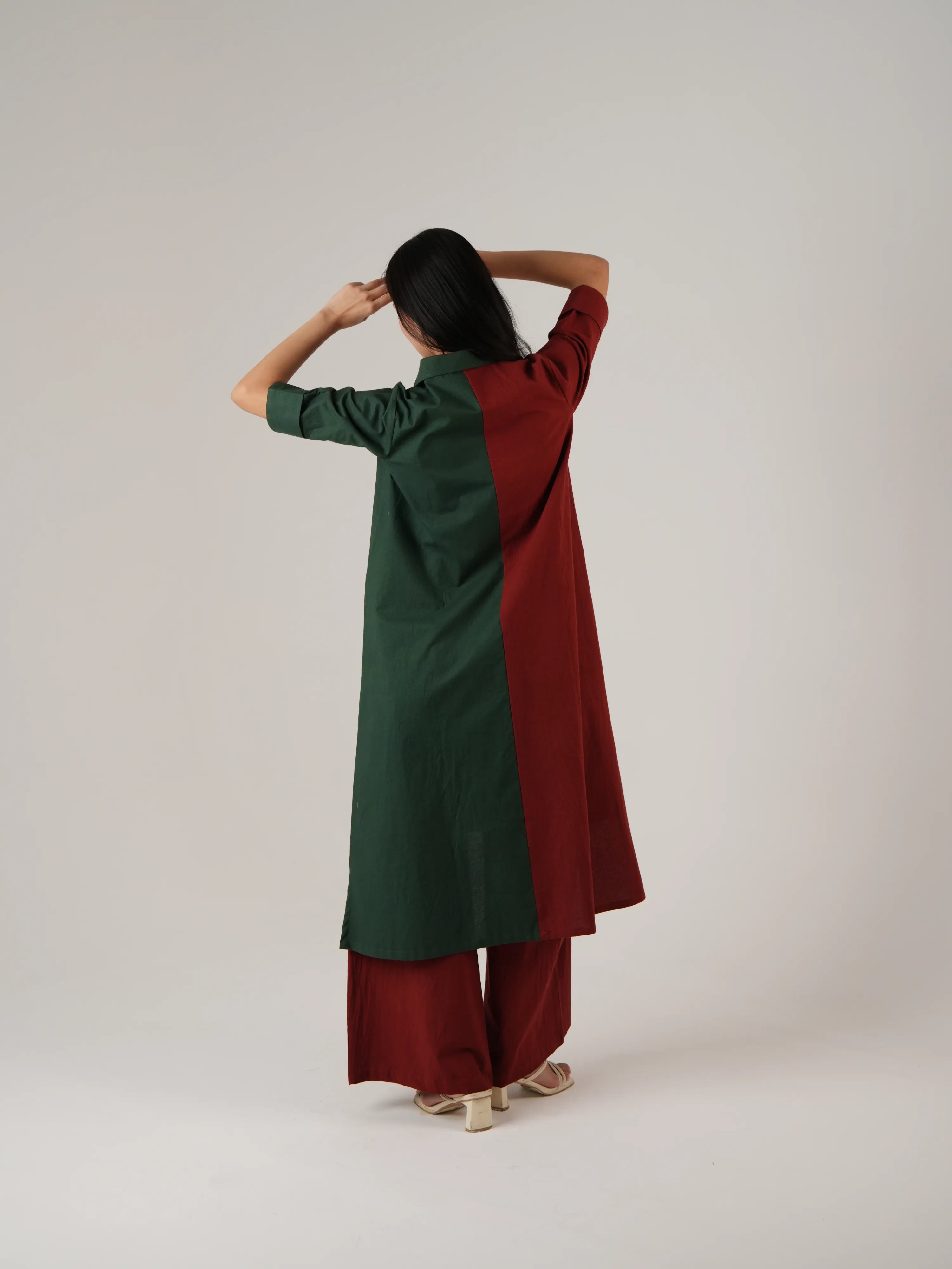 Vanshitaaz Blood Red & Dark Green Cotton Co-ord set