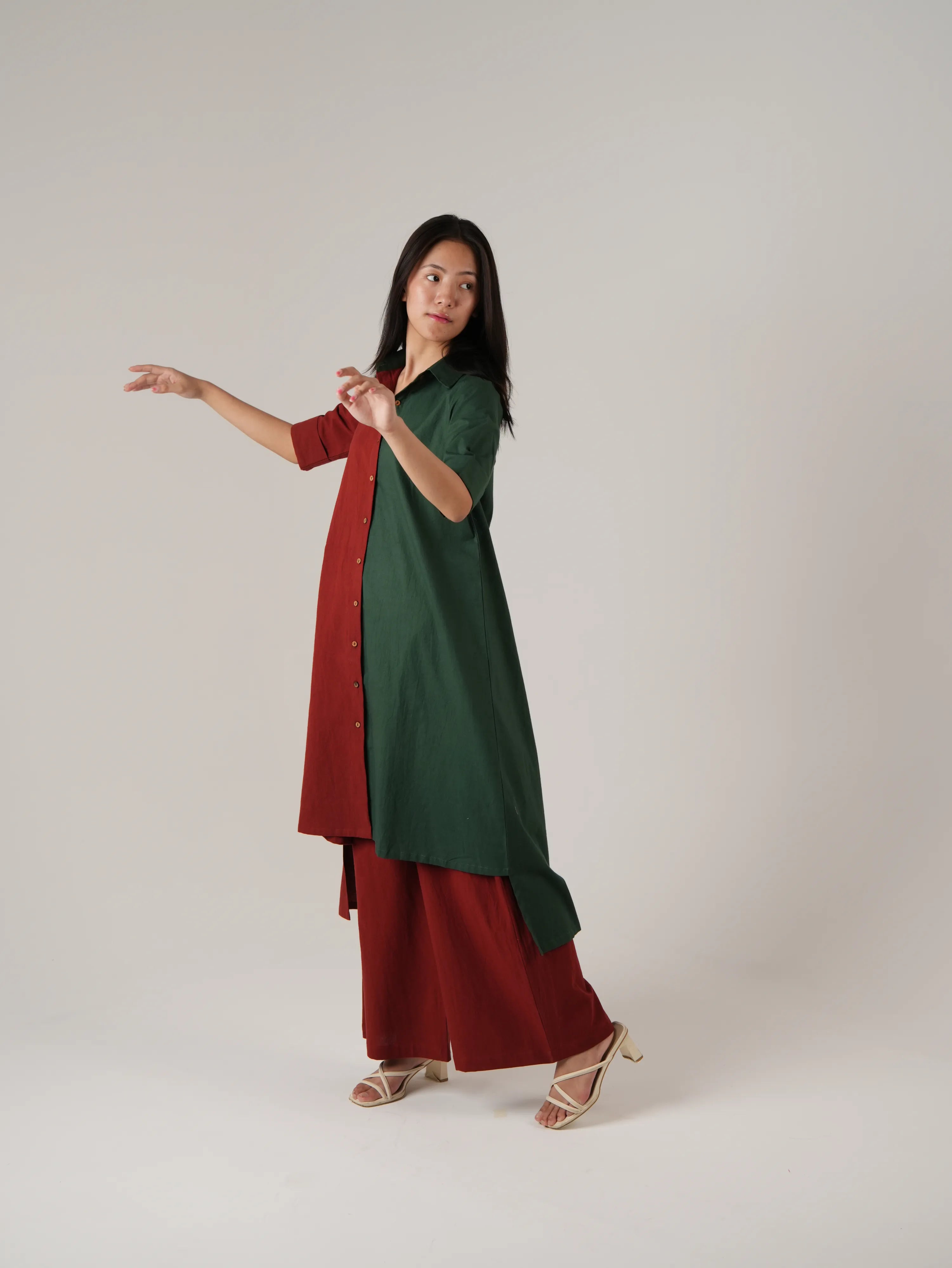 Vanshitaaz Blood Red & Dark Green Cotton Co-ord set