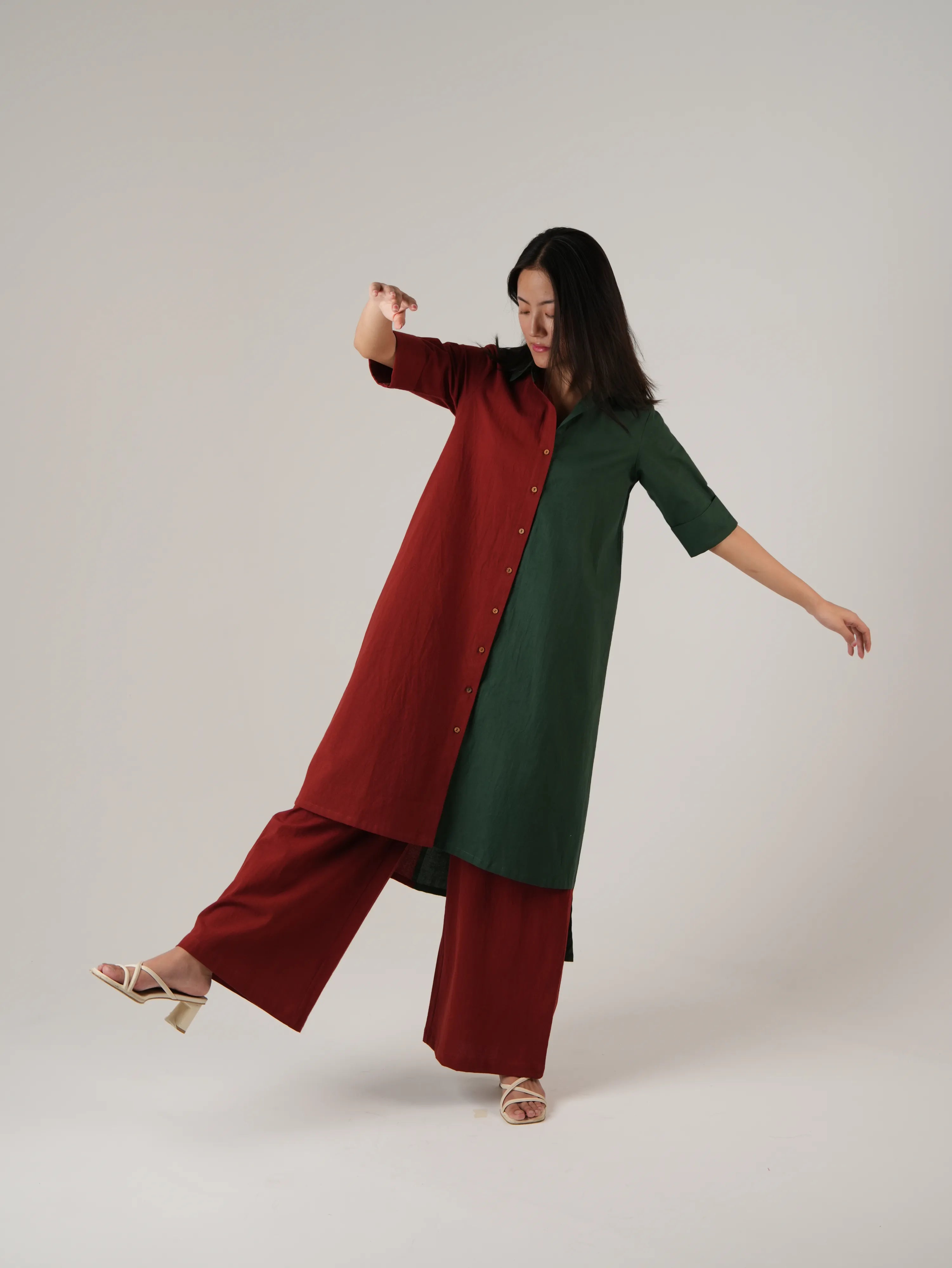 Vanshitaaz Blood Red & Dark Green Cotton Co-ord set