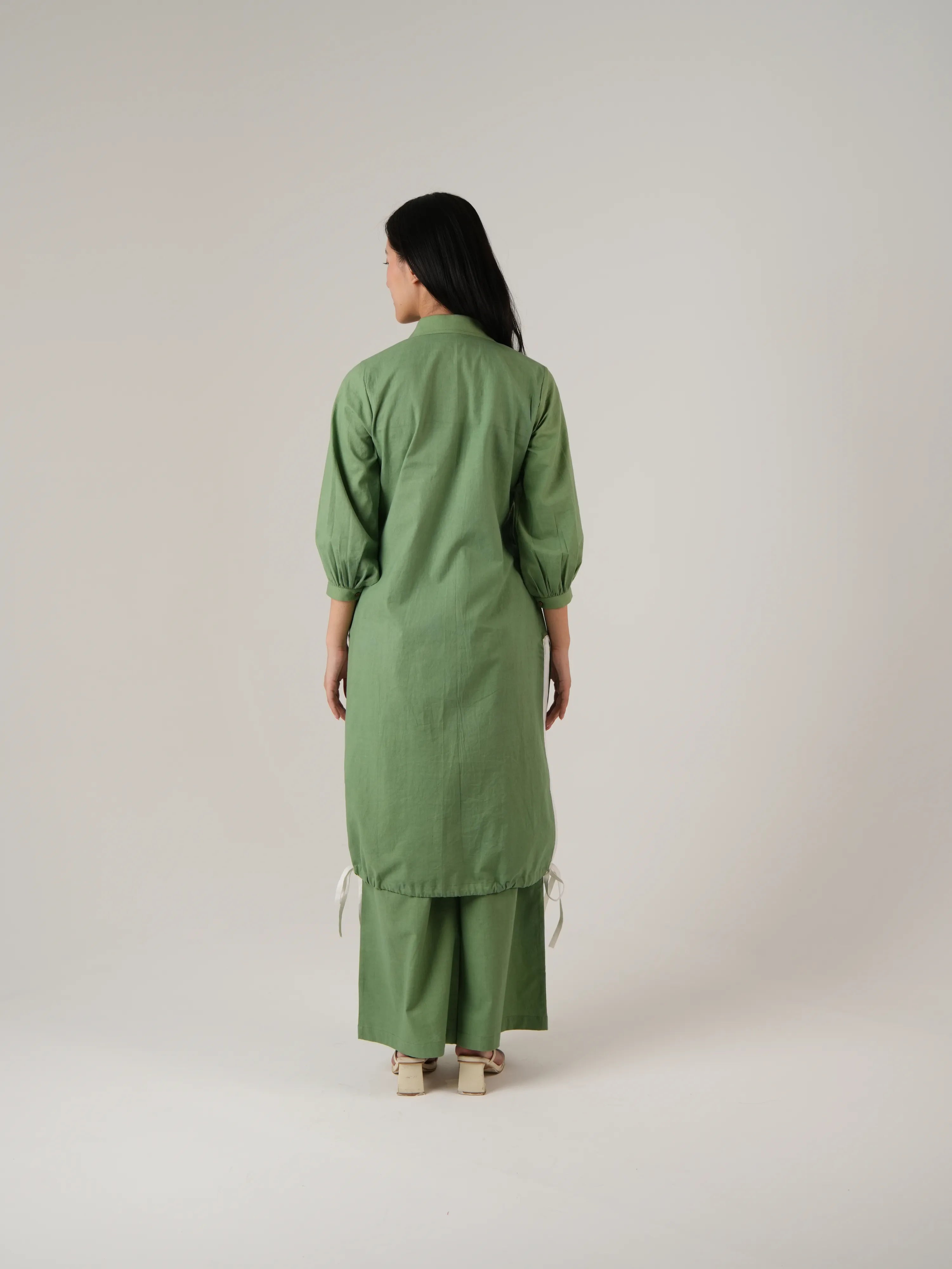 Vanshitaaz Sage Green Cotton Co-ord set with White Stripes Detailing