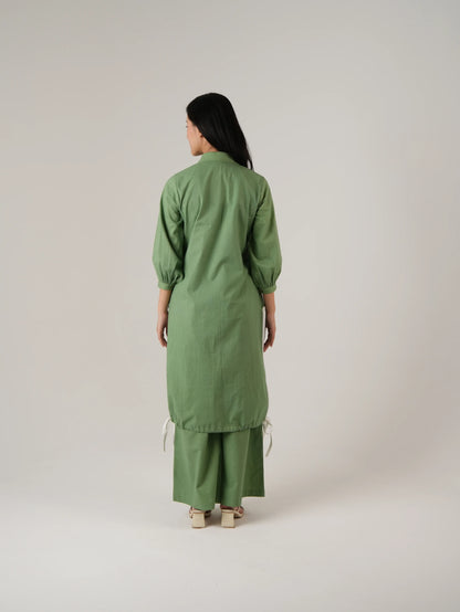 Vanshitaaz Sage Green Cotton Co-ord set with White Stripes Detailing